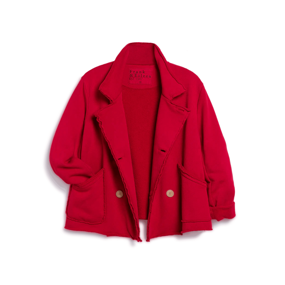 Frank and Eileen Mini Belfast Cropped Sweatshirt Peacoat in Double Decker Red Shop Frank & Eileen online in Australia at Riada Concept – official stockist of Frank & Eileen shirts, dresses, and linen pants. Discover timeless, premium women's fashion with fast shipping from Sydney.