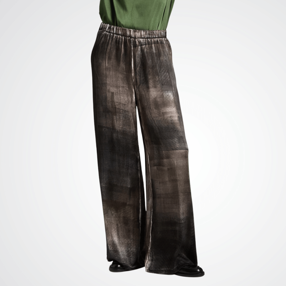Avant Toi Murales Effect Stretch Silk Palazzo Pants in Carruba Avant Toi Luxury knitwear stockist Australia Riada Concept online Sydney Designer fashion shop online and in store High End fashion boutique Sydney Australia Riada Concept
