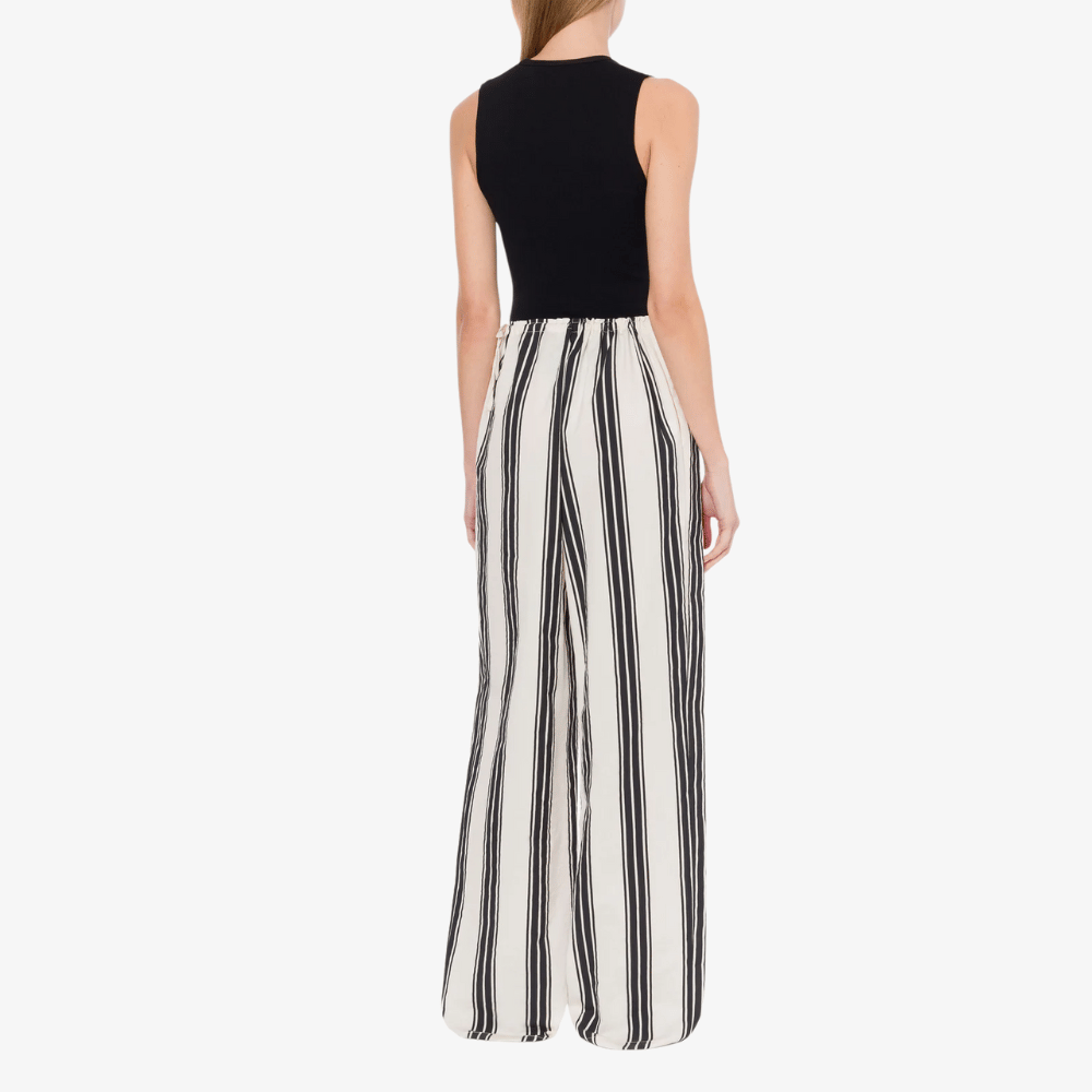 Philosophy di Lorenzo Serafini Nylon Striped Pants in Ivory and Black Stripe, international luxury fashion brands available at Riada Concept Woollahra, Sydney Australia and online