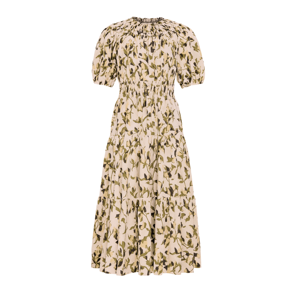 Ulla Johnson Othella Short Sleeve Midi Dress in Lucent – luxury cotton floral midi dress Australia Available instore and online at Riada Concept, Woollahra — Sydney’s destination for a curated selection of international luxury brands