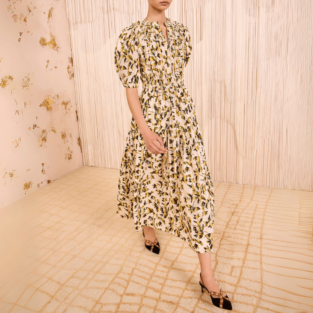 Ulla Johnson Othella Short Sleeve Midi Dress in Lucent – luxury cotton floral midi dress Australia Available instore and online at Riada Concept, Woollahra — Sydney’s destination for a curated selection of international luxury brands