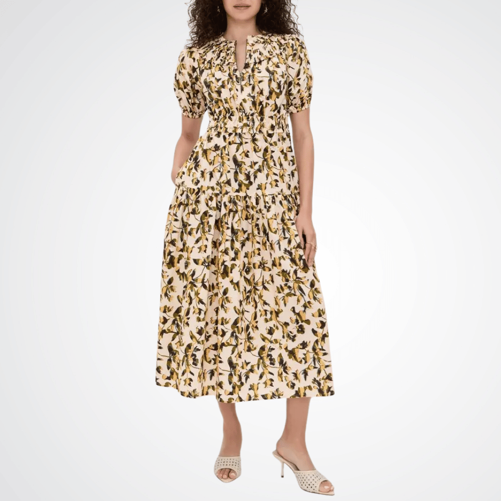 Ulla Johnson Othella Short Sleeve Midi Dress in Lucent – luxury cotton floral midi dress Australia Available instore and online at Riada Concept, Woollahra — Sydney’s destination for a curated selection of international luxury brands