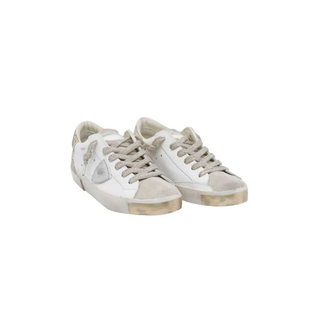 Philippe Model PRSX Glitter Low-Top Sneakers in White Gold – International designer fashion boutique handmade designer leather sneakers Australia Riada Concept Woollahra