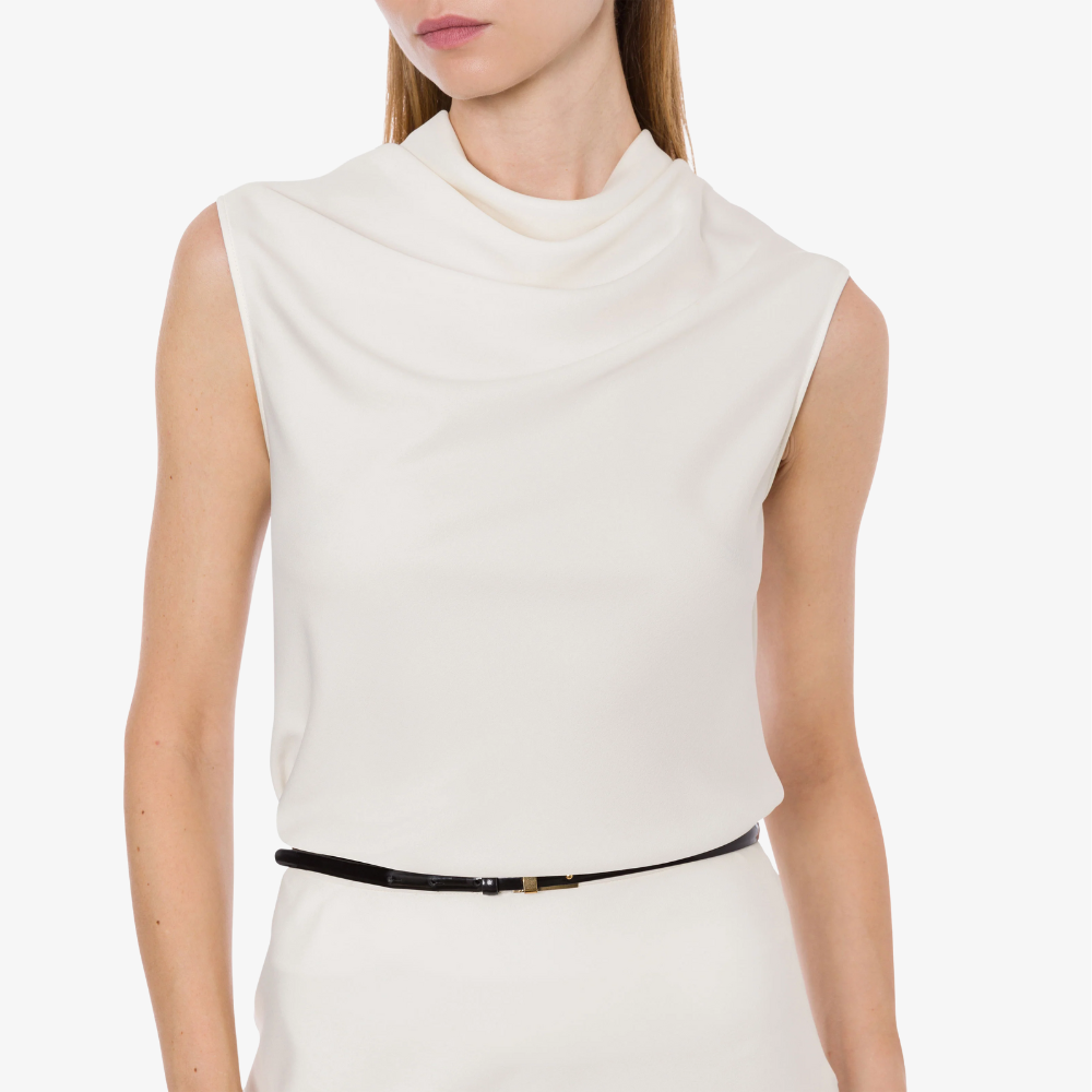Philosophy di Lorenzo Serafini Extended Sleeve Crêpe Fluid Draped Collar Top in Ivory, Italian luxury womenswear available at Riada Concept Australia