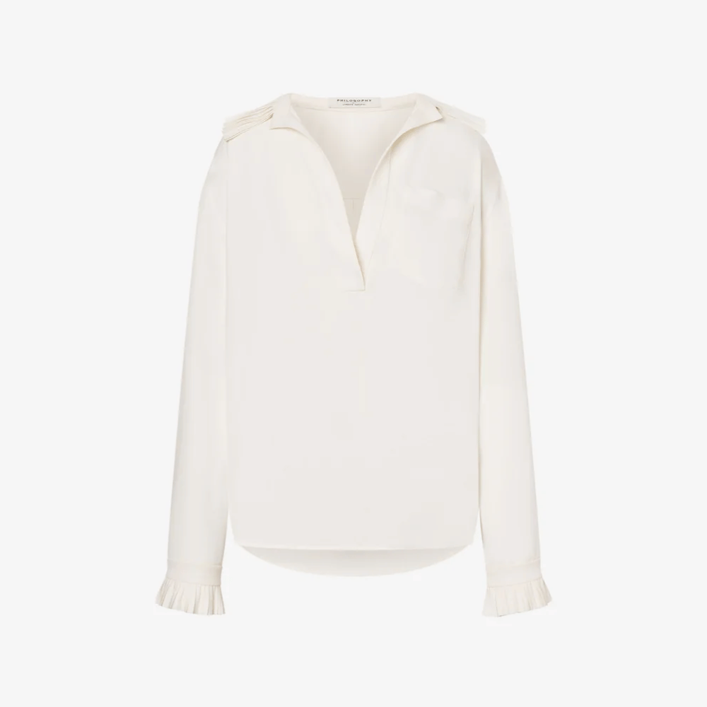 Philosophy di Lorenzo Serafini Oversized Crêpe Shirt with Ruffled Collar in Ivory, romantic oversized Italian womenswear available at Riada Concept Australia