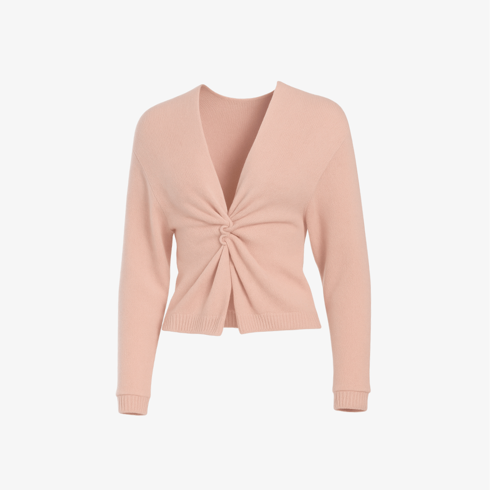 Philosophy di Lorenzo Serafini Cashmere Wool Twist Front Sweater in Pink with V-neckline and feminine twist detail, international luxury knitwear fashion labels at Riada Concept Woollahra, Sydney Australia and online