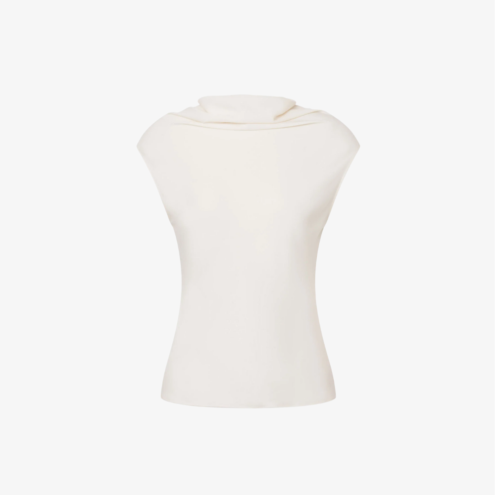 Philosophy di Lorenzo Serafini Extended Sleeve Crêpe Fluid Draped Collar Top in Ivory, Italian luxury womenswear available at Riada Concept Australia