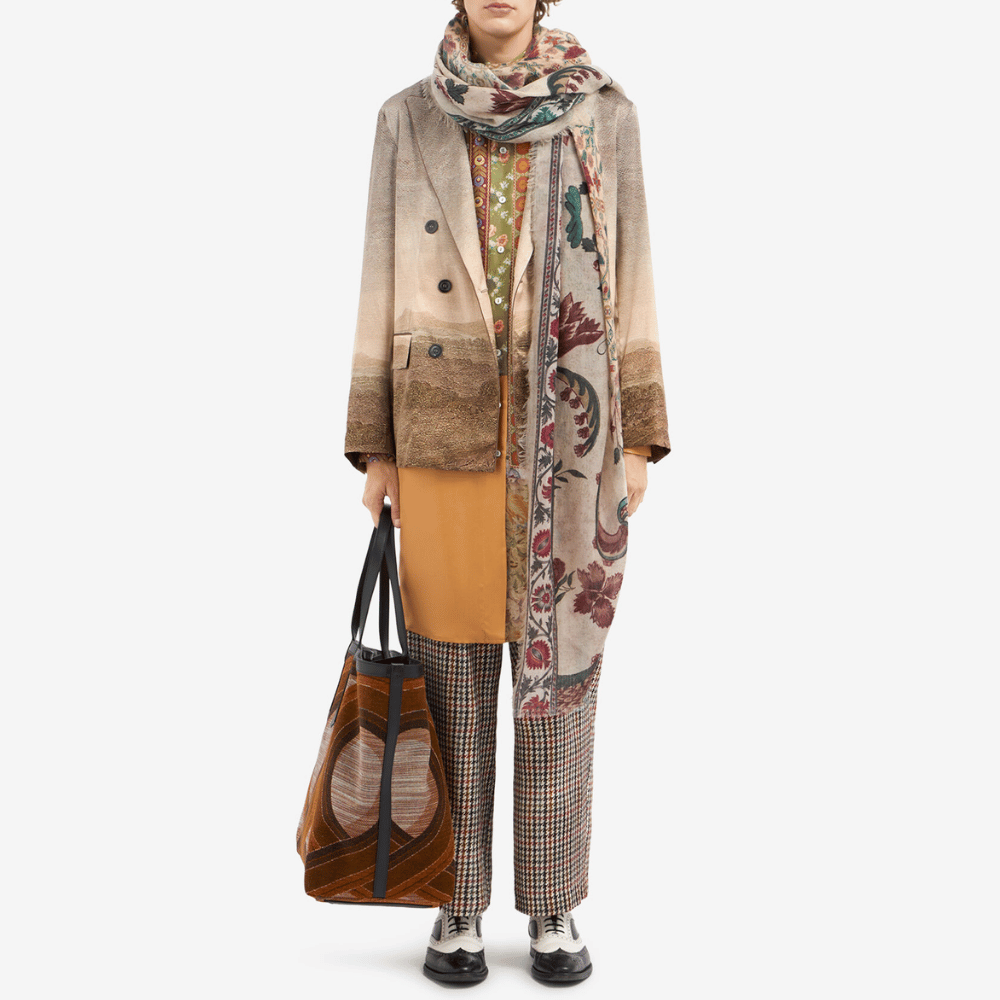 Pierre-Louis Mascia Aloe Silk Long Sleeve Shirt in Ochre, Olive and Floral Patchwork Shop PIERRE LOUIS MASCIA designer fashion online or in-store at Riada Concept, Sydney’s high-end fashion boutique in Australia.