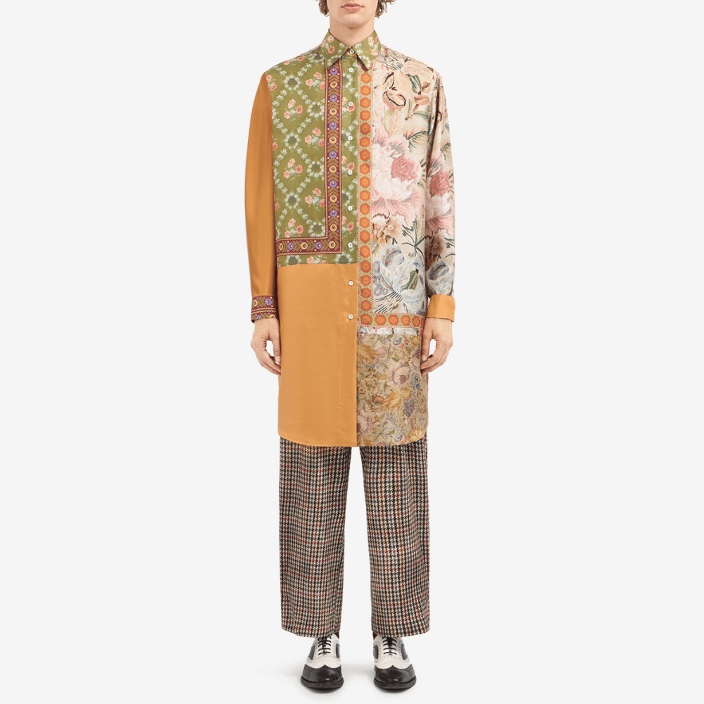 Pierre-Louis Mascia Aloe Silk Long Sleeve Shirt in Ochre, Olive and Floral Patchwork Shop PIERRE LOUIS MASCIA designer fashion online or in-store at Riada Concept, Sydney’s high-end fashion boutique in Australia.
