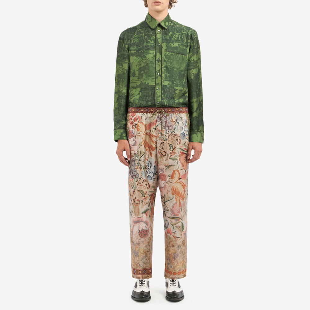 Pierre-Louis Mascia Aloe Silk Trousers in Green and Peach Botanical Tapestry Shop PIERRE LOUIS MASCIA designer fashion online or in-store at Riada Concept, Sydney’s high-end fashion boutique in Australia.