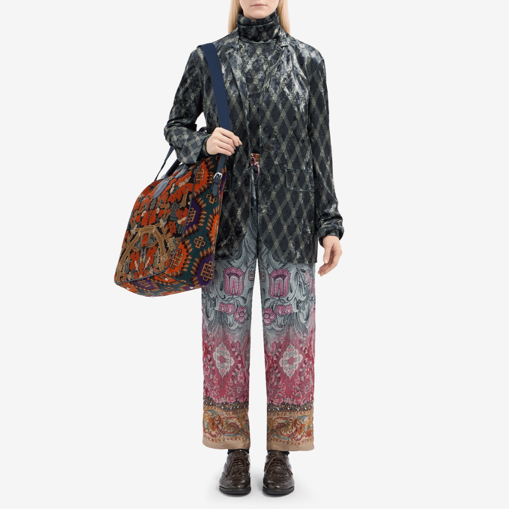Pierre-Louis Mascia Aloe Silk Trousers in Grey, Pink and Floral Tapestry Print PIERRE LOUIS MASCIA designer fashion online or in-store at Riada Concept, Sydney’s high-end fashion boutique in Australia.