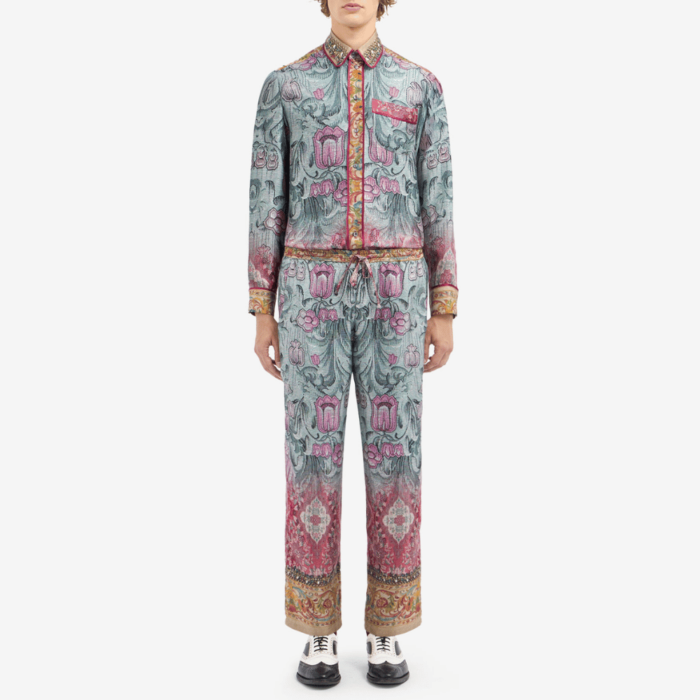 Pierre-Louis Mascia Aloe Silk Trousers in Grey, Pink and Floral Tapestry Print PIERRE LOUIS MASCIA designer fashion online or in-store at Riada Concept, Sydney’s high-end fashion boutique in Australia.