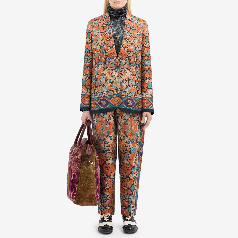Pierre-Louis Mascia Aloe Silk Trousers in Orange and Blue Ornamental Tapestry Print PIERRE LOUIS MASCIA designer fashion online or in-store at Riada Concept, Sydney’s high-end fashion boutique in Australia.