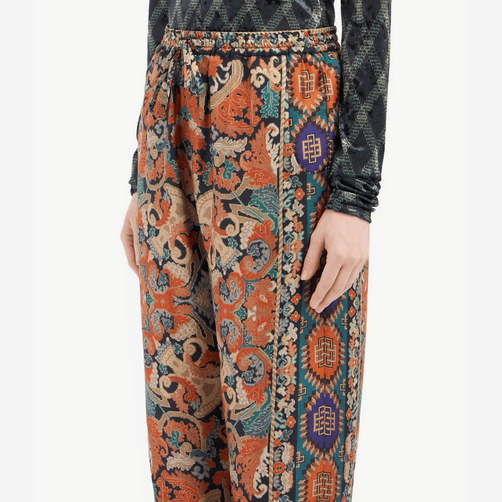 Pierre-Louis Mascia Aloe Silk Trousers in Orange and Blue Ornamental Tapestry Print PIERRE LOUIS MASCIA designer fashion online or in-store at Riada Concept, Sydney’s high-end fashion boutique in Australia.