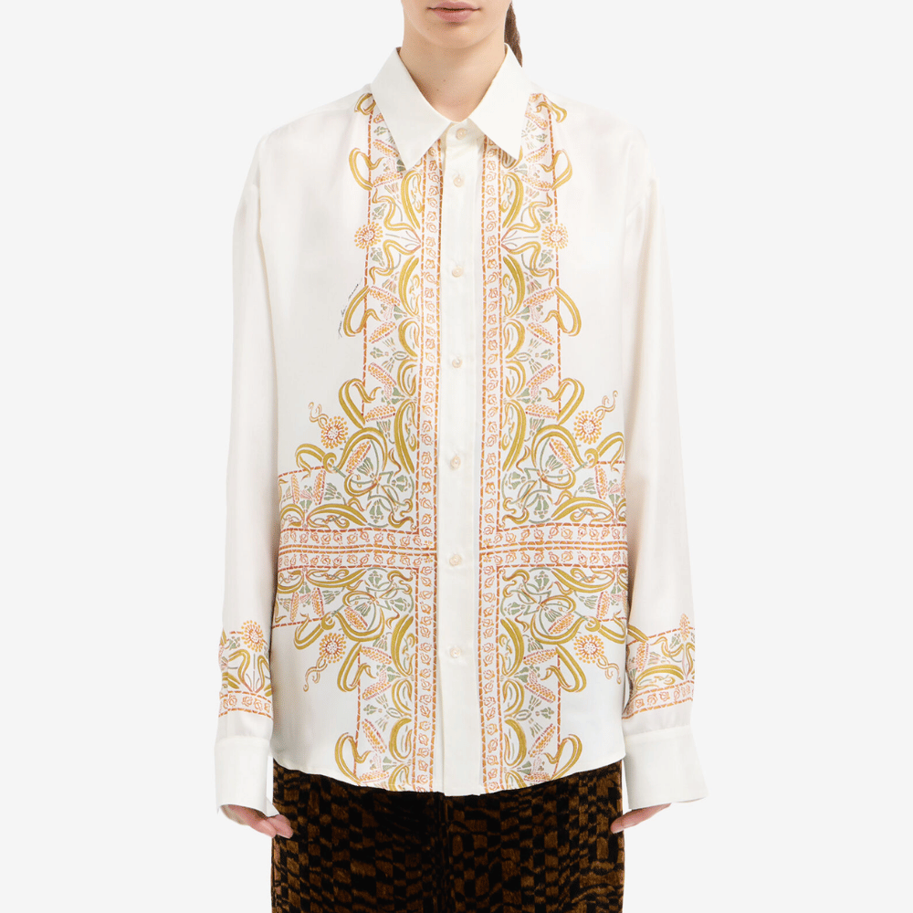 Pierre-Louis Mascia Aloebio Silk Long Sleeve Shirt in Cream with Ornamental Motif Shop PIERRE LOUIS MASCIA designer fashion online or in-store at Riada Concept, Sydney’s high-end fashion boutique in Australia.