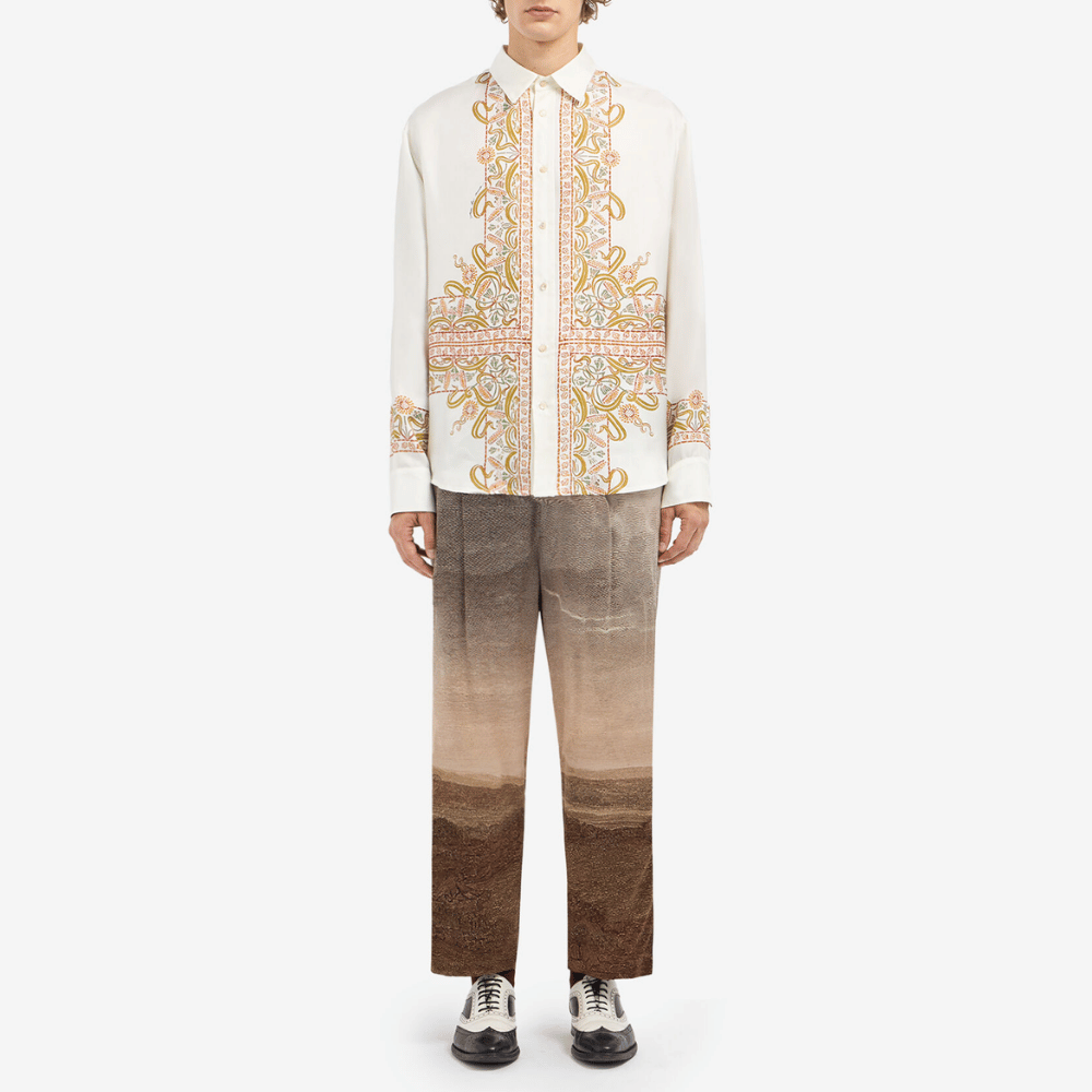Pierre-Louis Mascia Aloebio Silk Long Sleeve Shirt in Cream with Ornamental Motif Shop PIERRE LOUIS MASCIA designer fashion online or in-store at Riada Concept, Sydney’s high-end fashion boutique in Australia.
