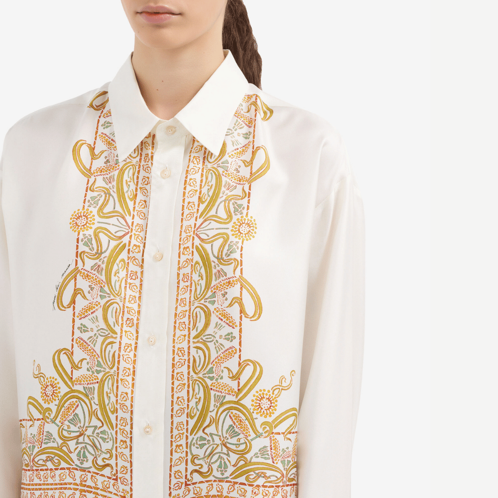 Pierre-Louis Mascia Aloebio Silk Long Sleeve Shirt in Cream with Ornamental Motif Shop PIERRE LOUIS MASCIA designer fashion online or in-store at Riada Concept, Sydney’s high-end fashion boutique in Australia.