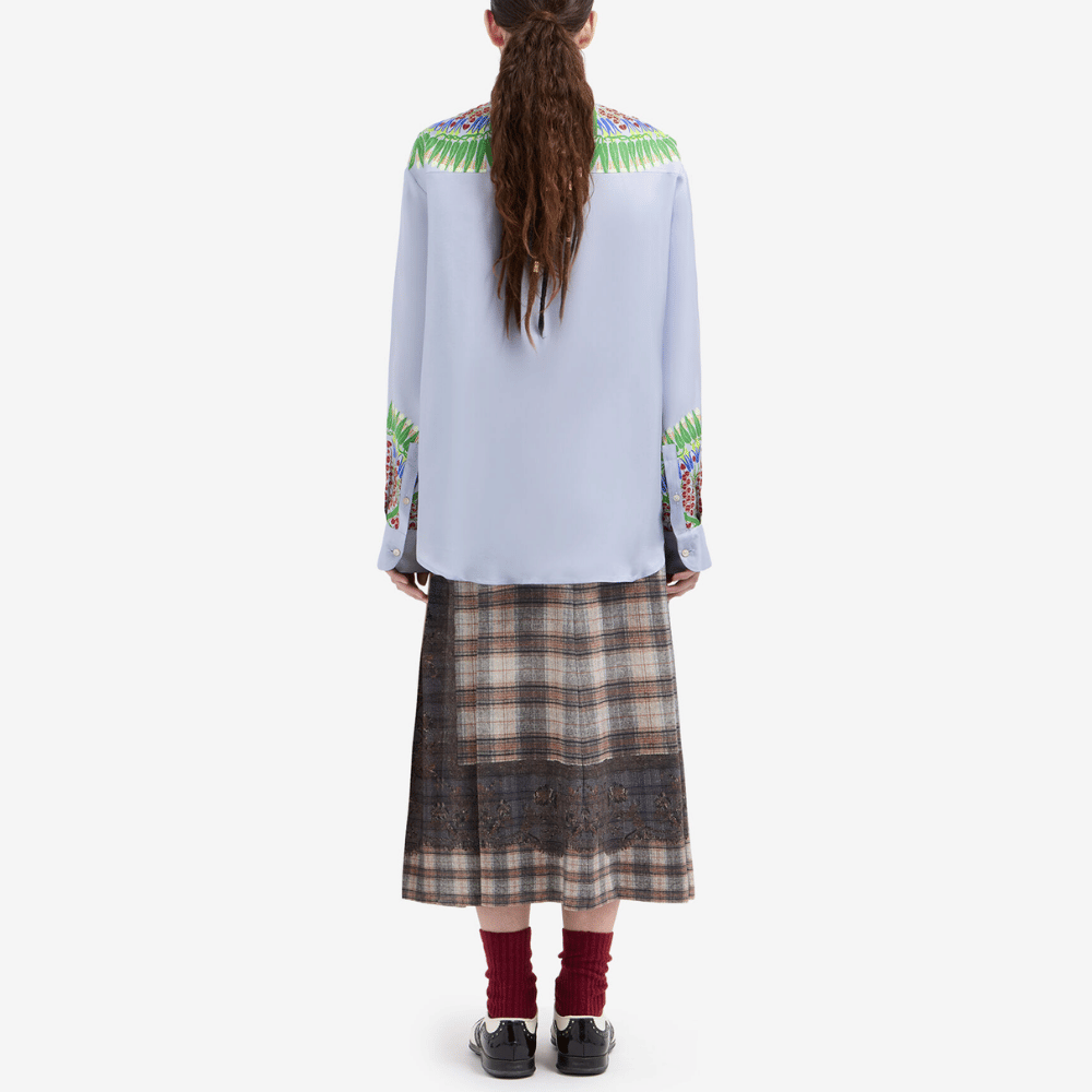 Pierre-Louis Mascia Aloebio Silk Long Sleeve Shirt in Light Blue with Botanical Motif Shop PIERRE LOUIS MASCIA designer fashion online or in-store at Riada Concept, Sydney’s high-end fashion boutique in Australia.