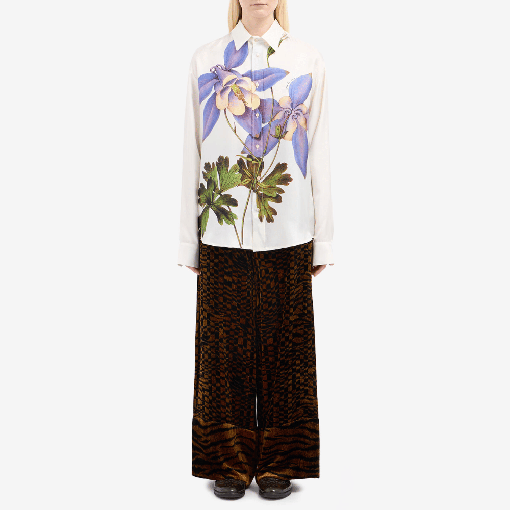Pierre-Louis Mascia Aloebio Silk Long Sleeve Shirt in Cream with Oversized Purple Floral Print PIERRE LOUIS MASCIA designer fashion online or in-store at Riada Concept, Sydney’s high-end fashion boutique in Australia.