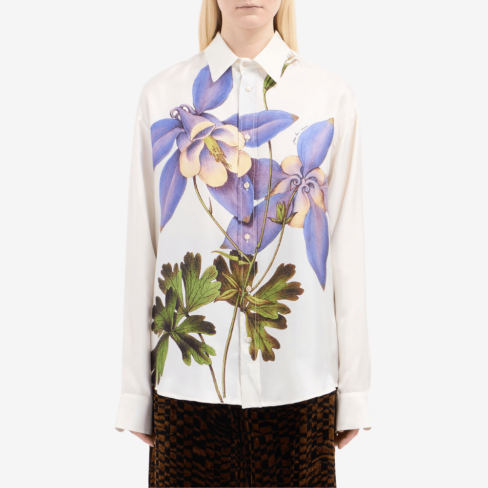 Pierre-Louis Mascia Aloebio Silk Long Sleeve Shirt in Cream with Oversized Purple Floral Print PIERRE LOUIS MASCIA designer fashion online or in-store at Riada Concept, Sydney’s high-end fashion boutique in Australia.