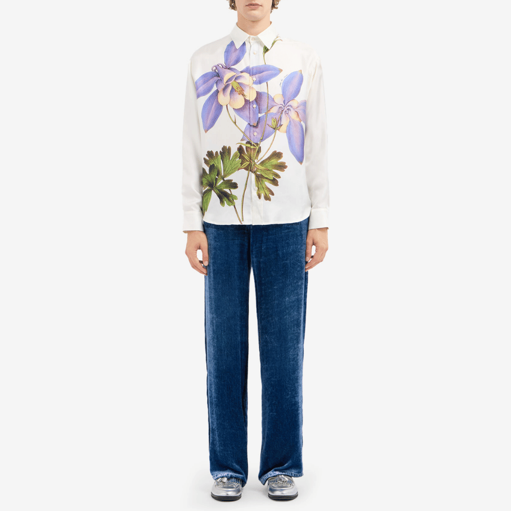Pierre-Louis Mascia Aloebio Silk Long Sleeve Shirt in Cream with Oversized Purple Floral Print PIERRE LOUIS MASCIA designer fashion online or in-store at Riada Concept, Sydney’s high-end fashion boutique in Australia.