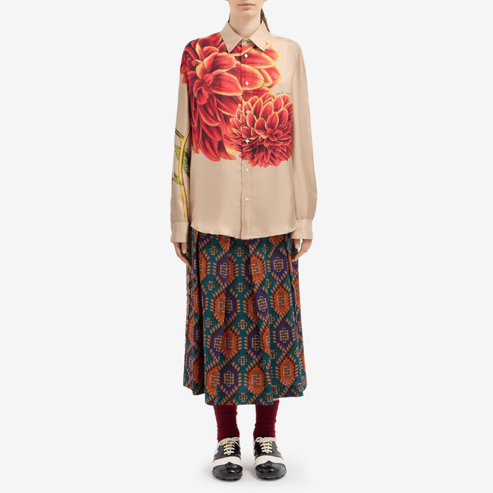 Pierre-Louis Mascia Aloebio Silk Long Sleeve Shirt in Beige with Oversized Red Floral Print PIERRE LOUIS MASCIA designer fashion online or in-store at Riada Concept, Sydney’s high-end fashion boutique in Australia.
