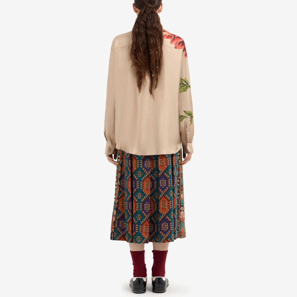 Pierre-Louis Mascia Aloebio Silk Long Sleeve Shirt in Beige with Oversized Red Floral Print PIERRE LOUIS MASCIA designer fashion online or in-store at Riada Concept, Sydney’s high-end fashion boutique in Australia.