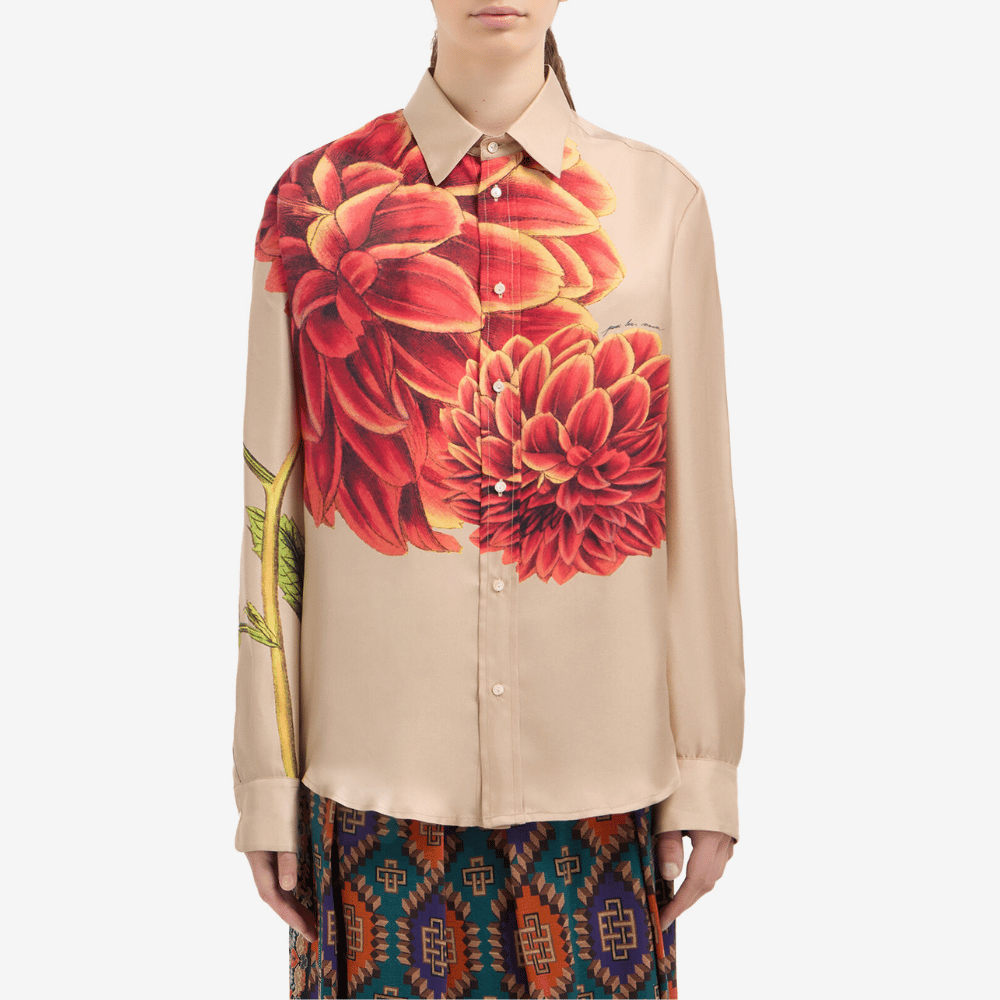 Pierre-Louis Mascia Aloebio Silk Long Sleeve Shirt in Beige with Oversized Red Floral Print PIERRE LOUIS MASCIA designer fashion online or in-store at Riada Concept, Sydney’s high-end fashion boutique in Australia.