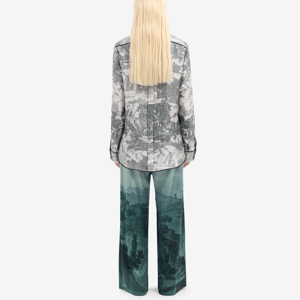 Pierre-Louis Mascia Aloegum Silk Long Sleeve Shirt in Silver Toile de Jouy Scenic Print Shop PIERRE LOUIS MASCIA designer fashion online or in-store at Riada Concept, Sydney’s high-end fashion boutique in Australia.