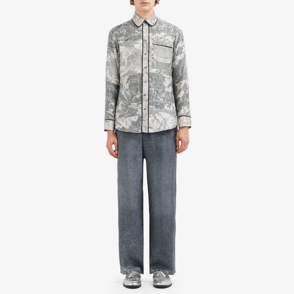 Pierre-Louis Mascia Aloegum Silk Long Sleeve Shirt in Silver Toile de Jouy Scenic Print Shop PIERRE LOUIS MASCIA designer fashion online or in-store at Riada Concept, Sydney’s high-end fashion boutique in Australia.