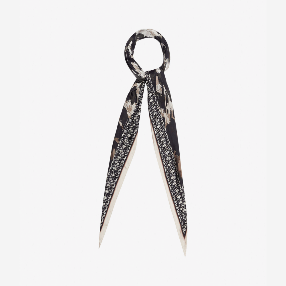 Pierre-Louis Mascia Aloeuw Silk Scarf in Black Ikat Print (65x120cm) Shop PIERRE LOUIS MASCIA designer fashion online or in-store at Riada Concept, Sydney’s high-end fashion boutique in Australia.