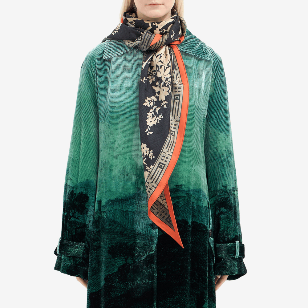 Pierre-Louis Mascia Aloeuw Silk Scarf in Black and Gold Baroque Print (65x120cm) Shop PIERRE LOUIS MASCIA designer fashion online or in-store at Riada Concept, Sydney’s high-end fashion boutique in Australia.