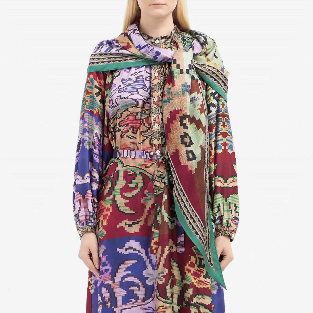 Pierre-Louis Mascia Aloeuw Silk Scarf in Multicolour Geometric Mosaic Print (65x120cm) Shop PIERRE LOUIS MASCIA designer fashion online or in-store at Riada Concept, Sydney’s high-end fashion boutique in Australia.