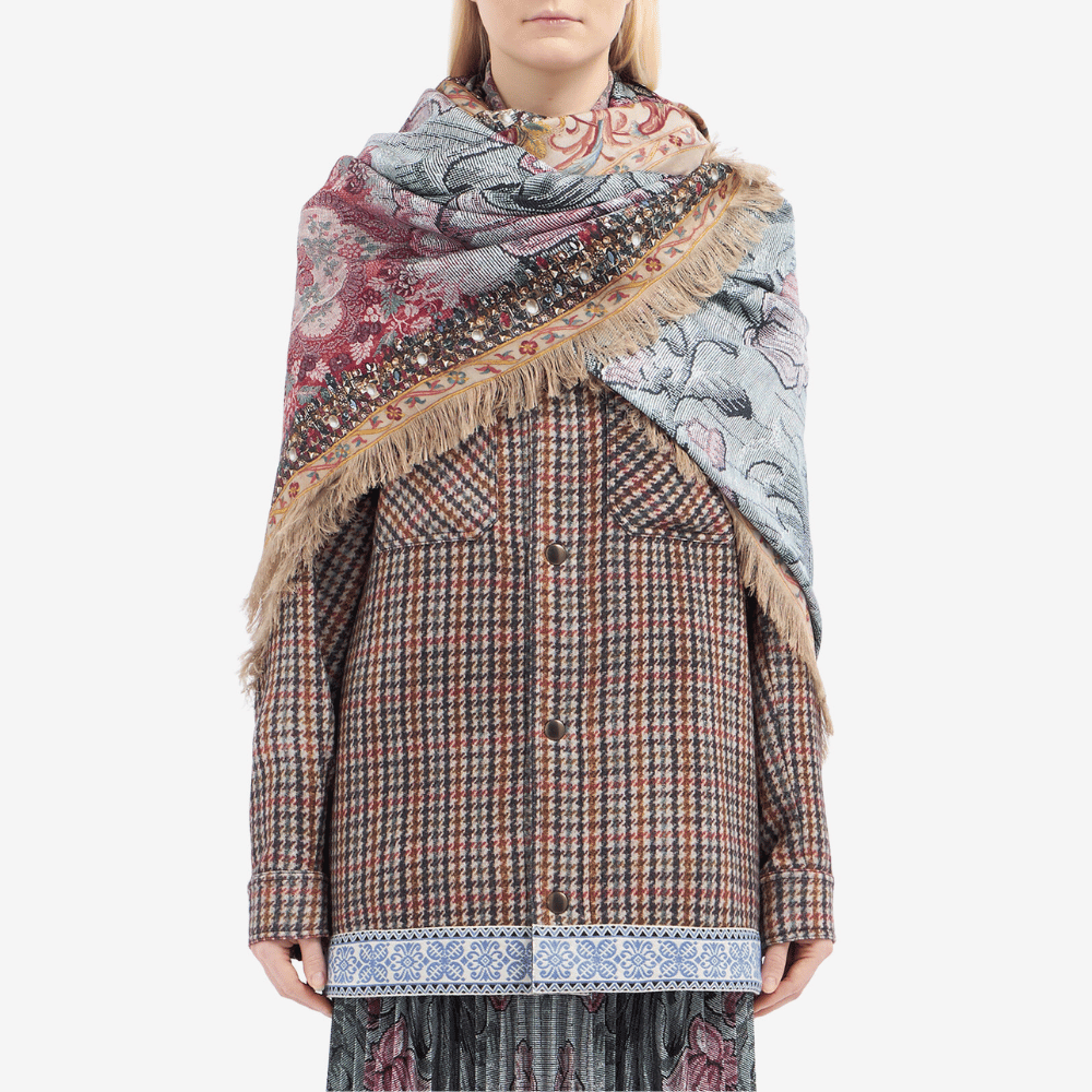 Pierre-Louis Mascia Aloeuw Silk Shawl Scarf in Grey and Pink Tapestry Print (135x195cm) Shop PIERRE LOUIS MASCIA designer fashion online or in-store at Riada Concept, Sydney’s high-end fashion boutique in Australia.