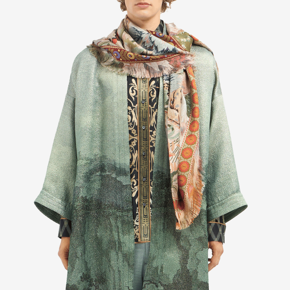 Pierre-Louis Mascia Aloeuw Silk Shawl Scarf in Erbario Ochre Ornamental Floral Tapestry Print (135x195cm) PIERRE LOUIS MASCIA designer fashion online or in-store at Riada Concept, Sydney’s high-end fashion boutique in Australia.