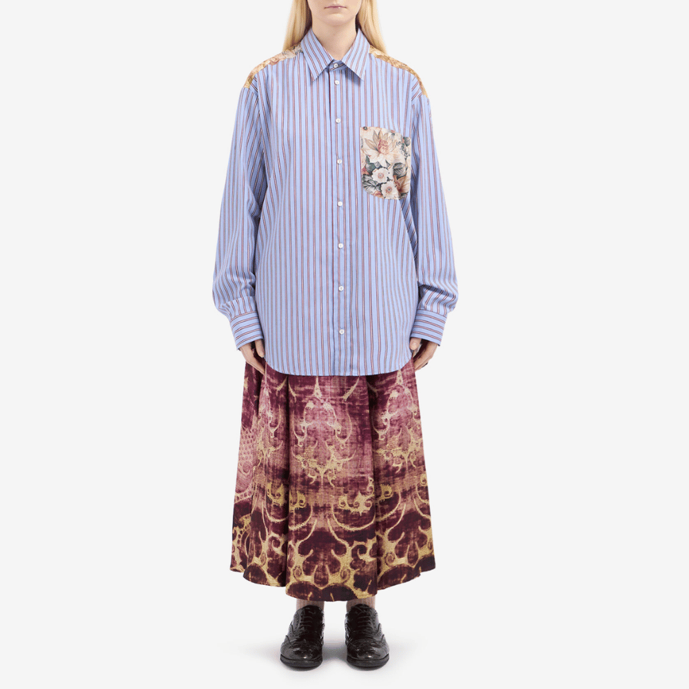 Pierre-Louis Mascia Alotho Cotton Silk Long Sleeve Shirt in Lilac Stripe with Floral Tapestry Back Shop PIERRE LOUIS MASCIA designer fashion online or in-store at Riada Concept, Sydney’s high-end fashion boutique in Australia.