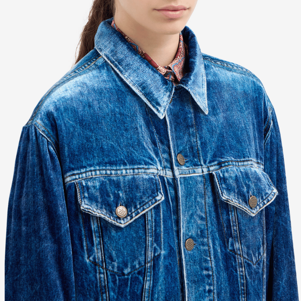 Pierre-Louis Mascia Kankam Viscose Silk Jacket in Blue Denim Print Shop PIERRE LOUIS MASCIA designer fashion online or in-store at Riada Concept, Sydney’s high-end fashion boutique in Australia.