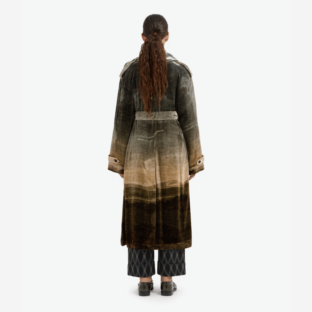 Pierre-Louis Mascia Kanpur Viscose Silk Long Jacket in Bronze Landscape Gradient Print Shop PIERRE LOUIS MASCIA designer fashion online or in-store at Riada Concept, Sydney’s high-end fashion boutique in Australia.