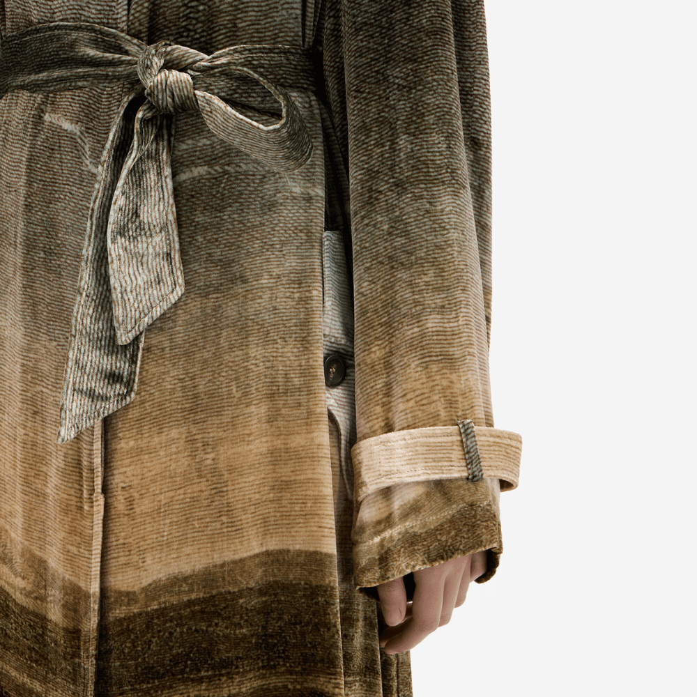 Pierre-Louis Mascia Kanpur Viscose Silk Long Jacket in Bronze Landscape Gradient Print Shop PIERRE LOUIS MASCIA designer fashion online or in-store at Riada Concept, Sydney’s high-end fashion boutique in Australia.