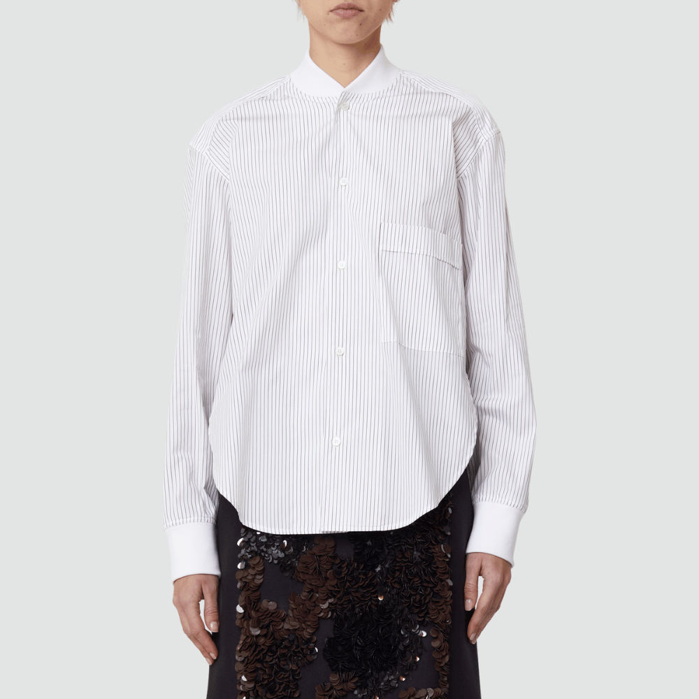 Plan C Long Sleeve Shirt in Brown and White Stripe – International designer fashion boutique Australia Riada Concept Woollahra