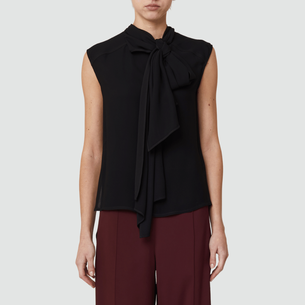 Plan C Sleeveless Tie-Neck Tank Top in Black – International designer fashion boutique Australia Riada Concept Woollahra
