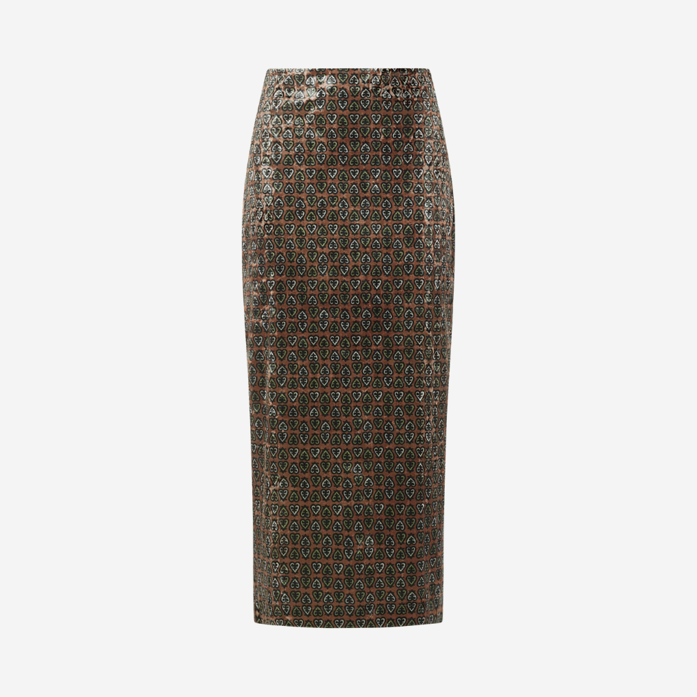 Pierre-Louis Mascia Ranat Velvet Pencil Skirt in Brown Geometric Print Shop PIERRE LOUIS MASCIA designer fashion online or in-store at Riada Concept, Sydney’s high-end fashion boutique in Australia.