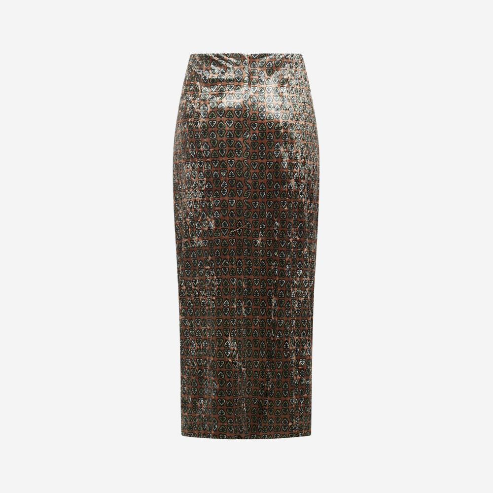Pierre-Louis Mascia Ranat Velvet Pencil Skirt in Brown Geometric Print Shop PIERRE LOUIS MASCIA designer fashion online or in-store at Riada Concept, Sydney’s high-end fashion boutique in Australia.