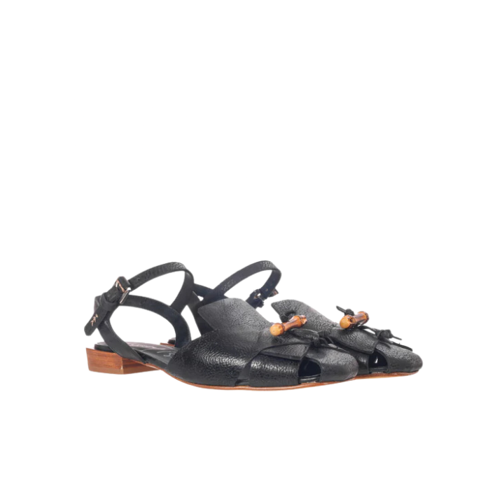 Henry Beguelin Patch Lux Leather Bamboo Detail Mary Jane Sandal in Nero HENRY BEGUELIN Designer fashion handbags shop online and in store High End fashion boutique Sydney Australia Riada Concept