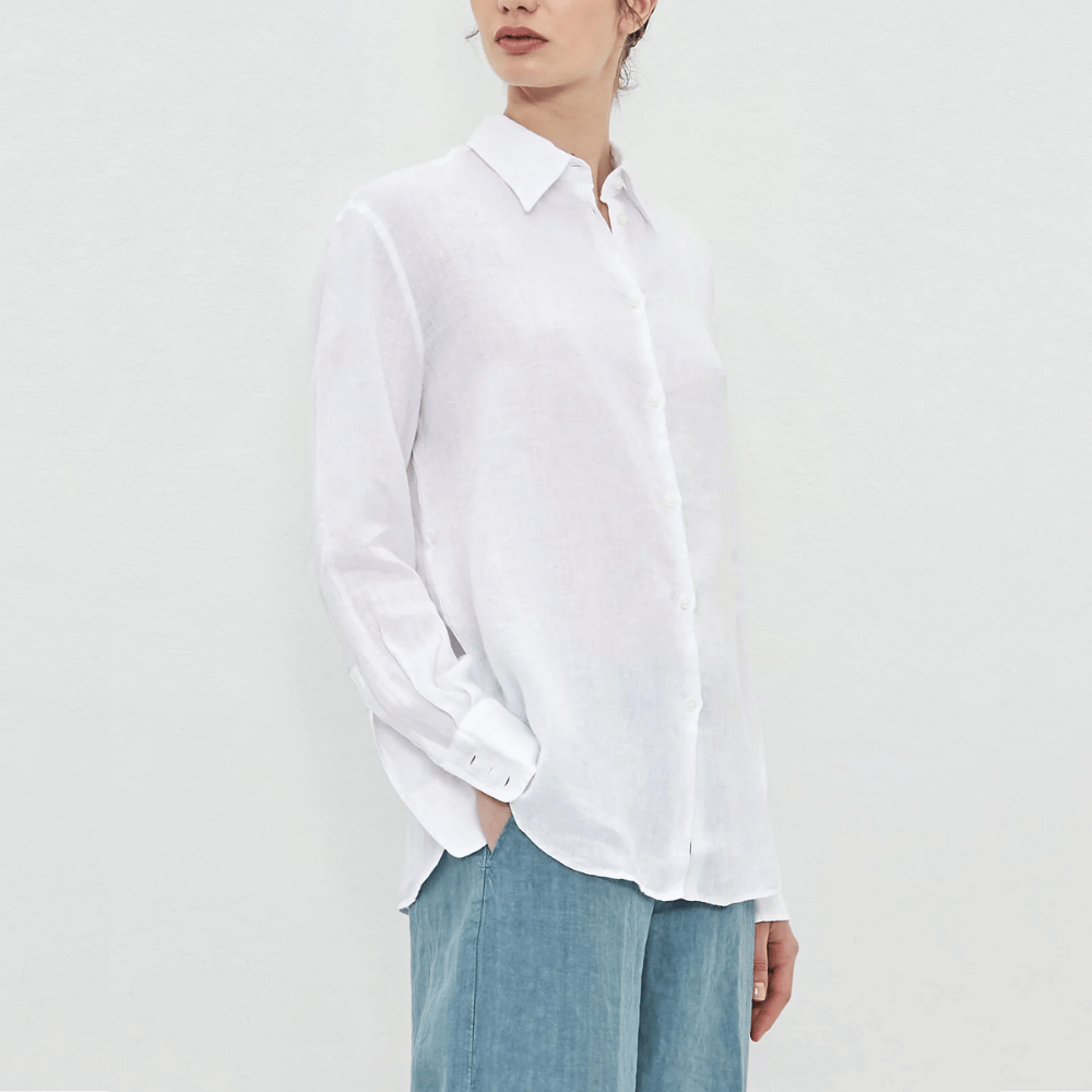 Massimo Alba Woman Selma Relaxed Linen Shirt in White MASSIMO ALBA WOMENS Designer fashion shop online and in store High End fashion boutique Sydney Australia Riada Concept