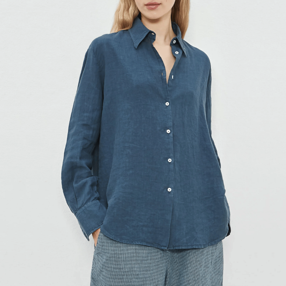 Massimo Alba Woman Selma Relaxed Linen Shirt in Ultramarine Blue MASSIMO ALBA WOMENS Designer fashion shop online and in store High End fashion boutique Sydney Australia Riada Concept