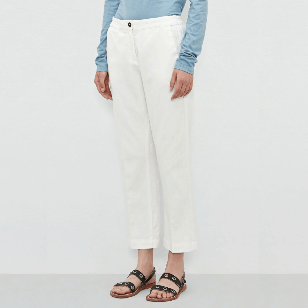 Massimo Alba Woman Sparus Cropped Cotton Linen Trousers in White MASSIMO ALBA WOMENS Designer fashion shop online and in store High End fashion boutique Sydney Australia Riada Concept