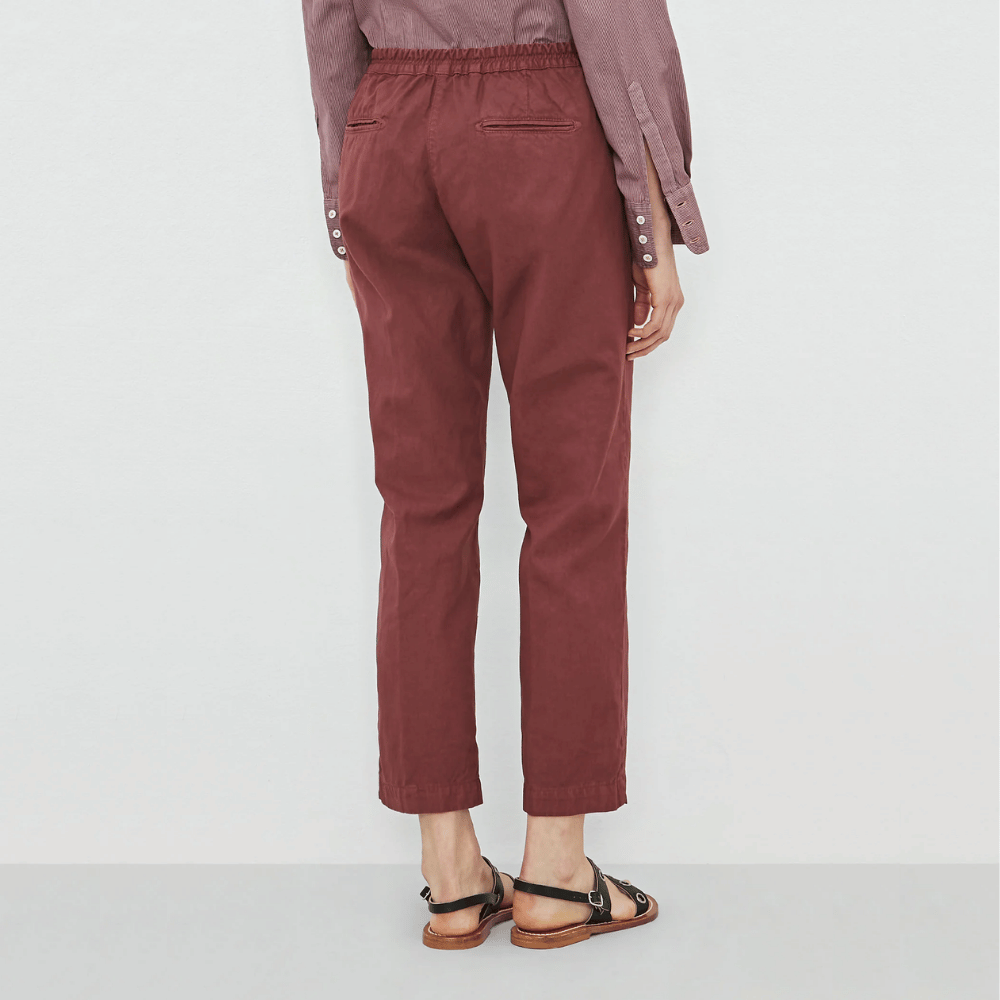 Massimo Alba Woman Sparus Cotton-Linen Panama Cropped Trousers in Dim Burgundy MASSIMO ALBA WOMENS Designer fashion shop online and in store High End fashion boutique Sydney Australia Riada Concept
