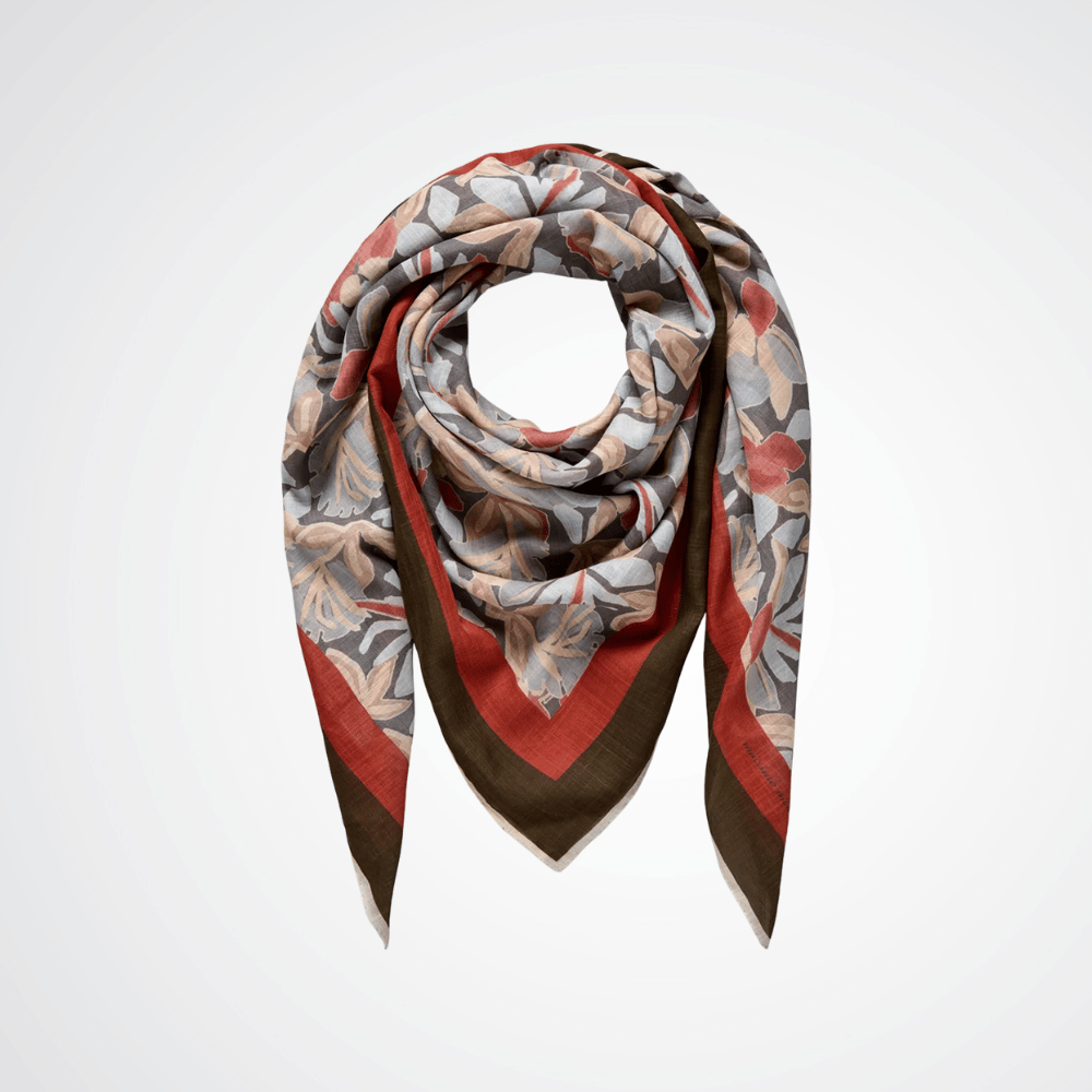 Massimo Alba Woman Floral Square Cotton Linen Stole Scarf in Ferro MASSIMO ALBA WOMENS Designer fashion shop online and in store High End fashion boutique Sydney Australia Riada Concept