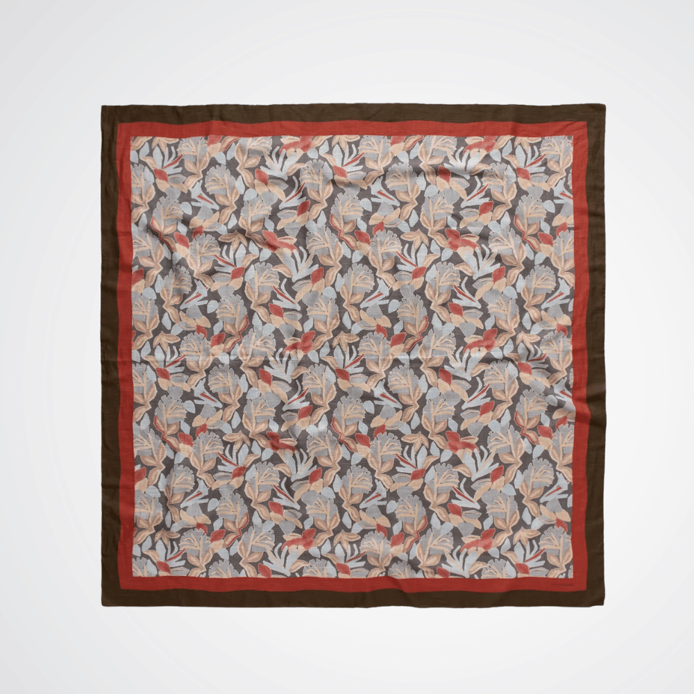 Massimo Alba Woman Floral Square Cotton Linen Stole Scarf in Ferro MASSIMO ALBA WOMENS Designer fashion shop online and in store High End fashion boutique Sydney Australia Riada Concept